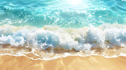 Beautiful tropical wave of summer sea surf. Soft turquoise blue ocean wave on the golden sandy beach. coastal beauty, travel, dreamlike.
