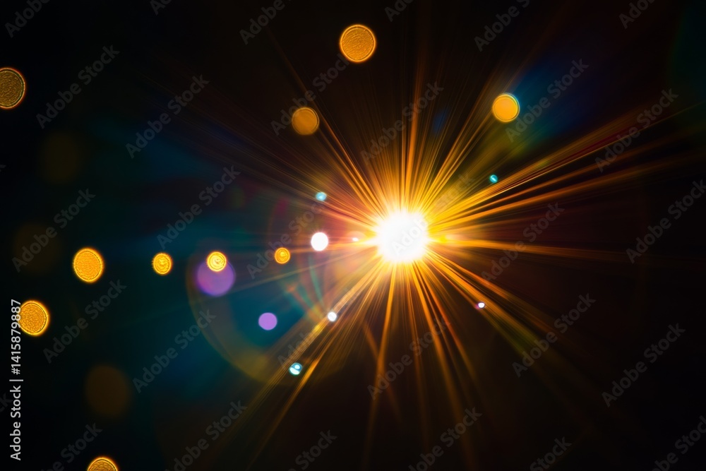 Poster captivating radiant flare creating a mesmerizing display against a dark backdrop, illuminating a wor