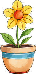 Flower in a pot watercolor vector illustration.