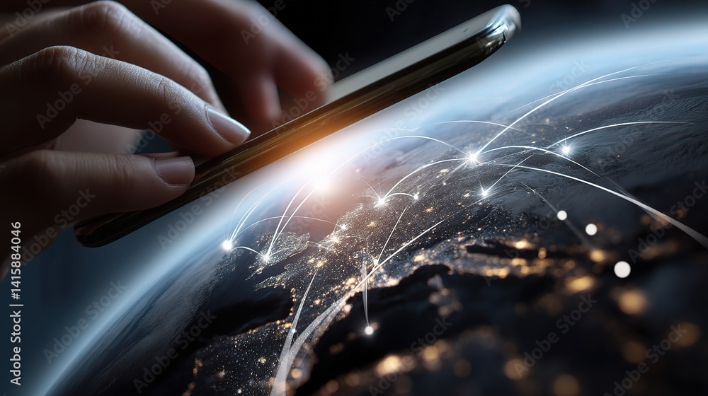 Poster global smartphone usage and connectivity with internet lines