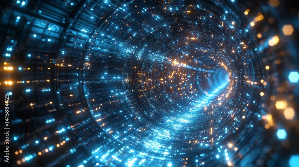 Aufkleber Endless Journey Through a Mesmerizing Glowing Tunnel Filled With Sparkling Lights and Intricate Patterns