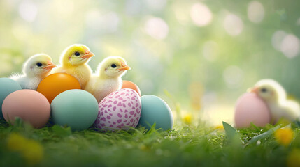   A flock of hens perched atop an egg mound amidst a verdant grassy meadow