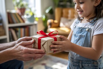 Little Girl Receiving a Gift from an Adult