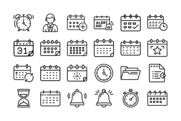 Calendar and Date Outline Icon Set – Minimal Linear Vector Icons for Planner, Schedule, Events, Reminders & Time Management Designs