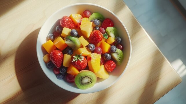 Colorful fruit salad in a white bowl (2)