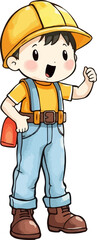 Cute little builder watercolor vector illustration.