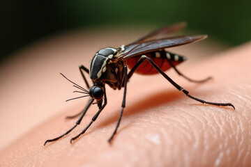 Fototapeta premium Ultra-Detailed Mosquito Close-Up: Realistic Anatomy, Natural Lighting, Textured Wings & Body in Abstract Realism Style