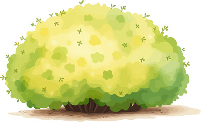 Green bush watercolor vector illustration.
