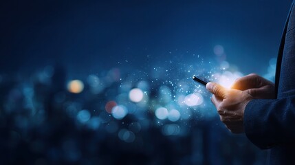 Man Holding Smartphone with Financial Connections in Urban Setting