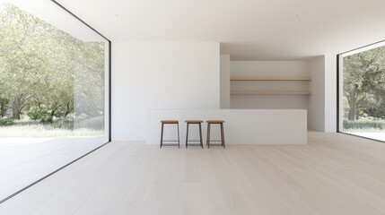 Obraz premium Modern minimalist interior design white room space bright calm open architecture