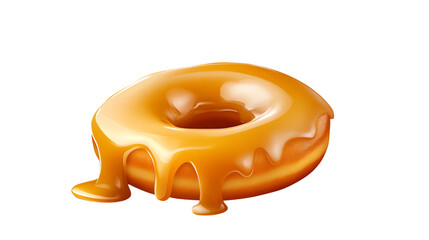 Caramel donut is covered in dripping sweet caramel against a stark black backdrop, creating a mouthwatering temptation!