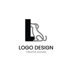 minimalist letter L logo design with dog