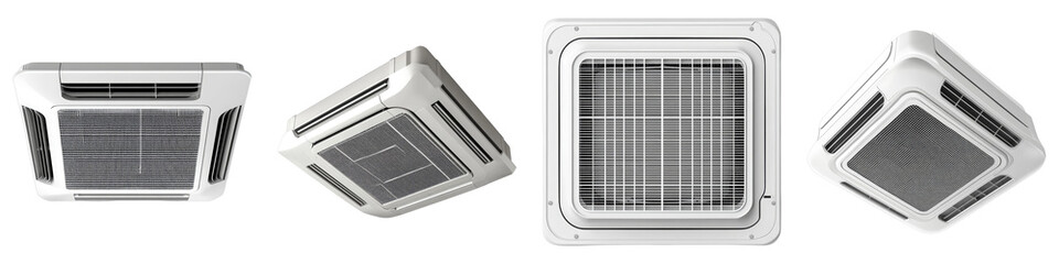Ceiling cassette air conditioning universe Isolated on transparent background. PNG , Set of