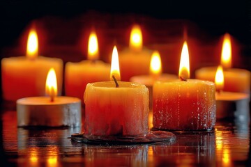 Warm Glow of Candles Creating a Calming Atmosphere in a Dimly Lit Room