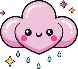 Kawaii Heart-Shaped Cloud Raining Sparkles