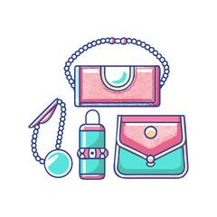 Collection of trendy accessories with a retro, vintage flair and color palette