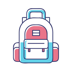 Stylized backpack icon with pink accents and blue trim for back to school