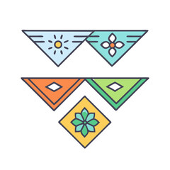 Colorful geometric shapes with floral and sun designs in a modern style