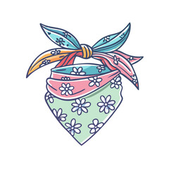 Cartoon illustration of a cute and colorful floral bandana tied at the top