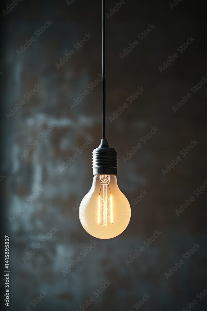 Poster Modern White Lightbulb Illuminates a Dark Empty Space, Creating a Striking Contrast in an Artistic Display of Minimalism and Elegance