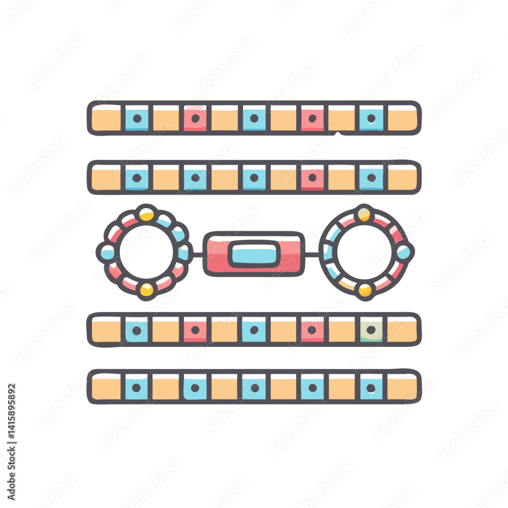 Poster Stylized Retro Game UI Elements with Bars and Circular Components Illustration