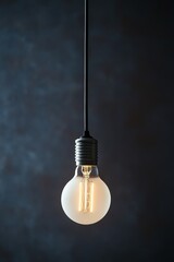Modern White Lightbulb Hanging in a Dark Room Creating an Atmosphere of Tranquility and Minimalism