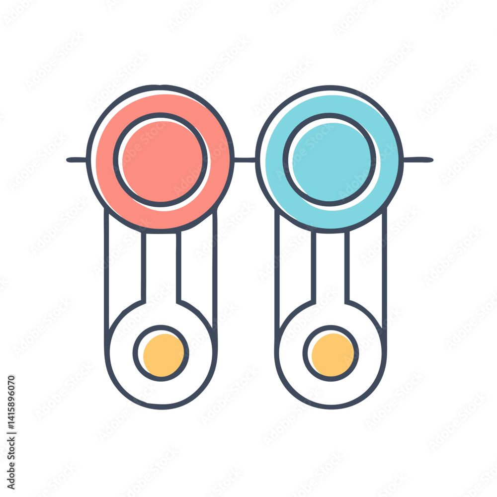 Poster infographic style diagram with two connected sections and three circles each