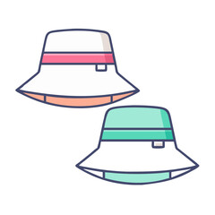 Two Stylish Bucket Hats with Different Colored Band Details Illustration