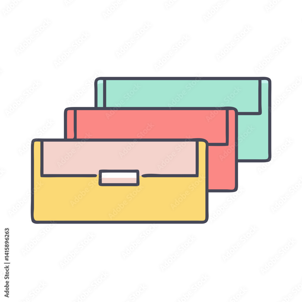 Poster stack of colorful file folders with rounded corners and cute design