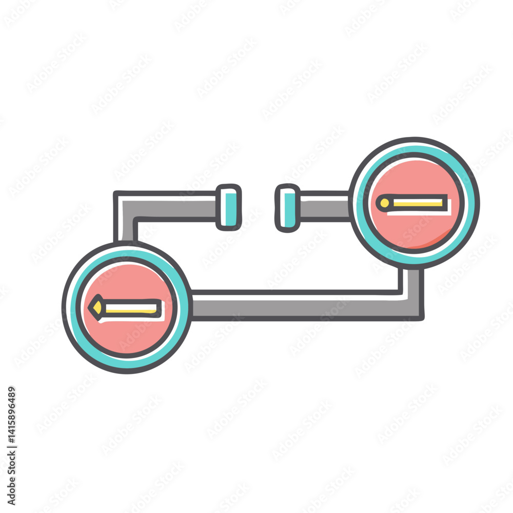 Poster schematic representation of a connection or flow with circular terminals and arrows