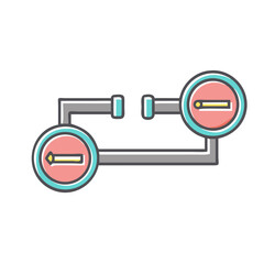 Schematic representation of a connection or flow with circular terminals and arrows