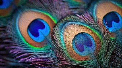 Fototapeta premium Close-up view of vibrant peacock feathers.