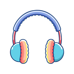 Cartoon blue headphones with red accents and a wavy headband design