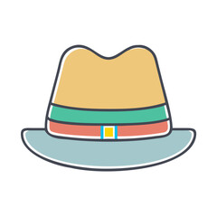 Stylized Fedora Hat Illustration with Colorful Band and Contrasting Trim