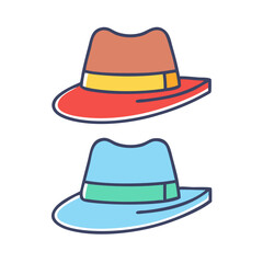 Stylish Fedora Hats in Complementary Colors with Bold Outlines Artwork