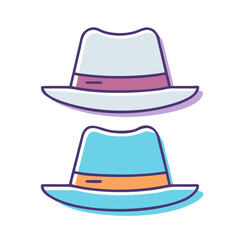 Two Stylized Fedora Hats in Different Colors Stacked on Top of Each Other