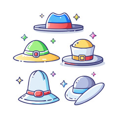 Collection of cute and colorful fashion hats with star accents illustration