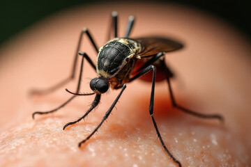 Fototapeta premium Ultra-HD Macro Shot: Realistic Mosquito on Freckled Skin with Natural Imperfections