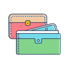 A stack of colorful stylized wallets with a clean and simple design