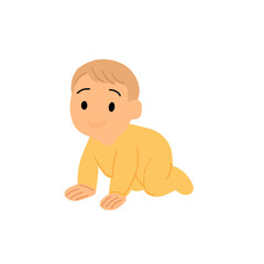 Smiling baby boy learning to crawl