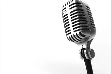 Retro Microphone: Silver Elegance on White Background