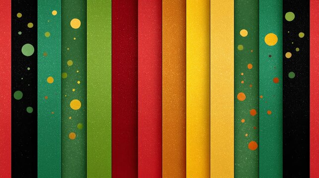 Rastafarian Colors: Bold, vertical stripes of green, gold, and red,Vibrant Vertical Stripes with Glitter Texture Background