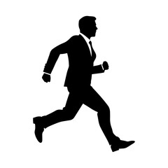 Obraz premium A black silhouette of a man in a suit running.