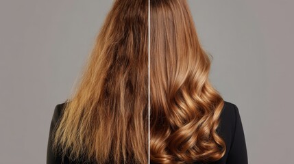 Hair transformation before and after smooth silky haircare concept