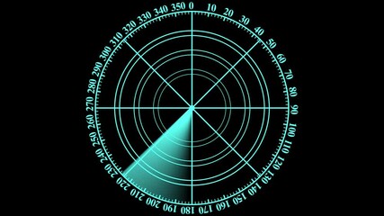 Radder HUD technology signal waves animation on colorful background. Radar point to detect enemy position. Radder searching security concept animation. signal waves, searching icon. Black background. - Powered by Adobe