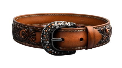classic cowboy belt with buckle isolated on white background, high-definition, realistic look