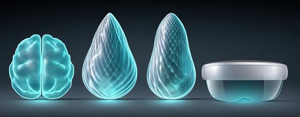 Medical and scientific applications of holographic interfaces visuals, Futuristic holographic shapes representing innovation and design. AR surgery prep, floating diagnostics