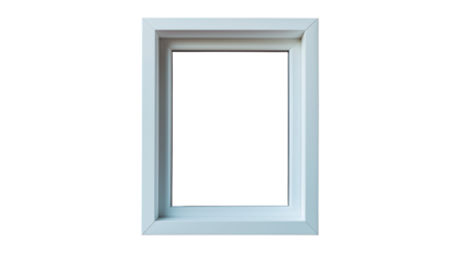 A rectangular glass window within a sturdy  white frame, often made of metal providing clear visibility while offering support and structure isolated on white background or transparent png 