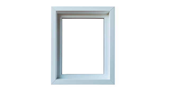 A rectangular glass window within a sturdy  white frame, often made of metal providing clear visibility while offering support and structure isolated on white background or transparent png  - Powered by Adobe
