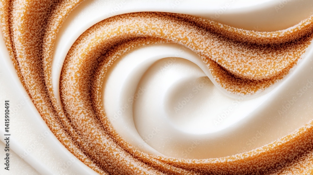 Poster swirled texture features white cream and golden-brown edging forming a visually appealing abstract d